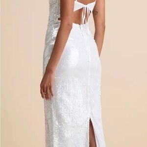 Lulu's White Sequin Midi Dress